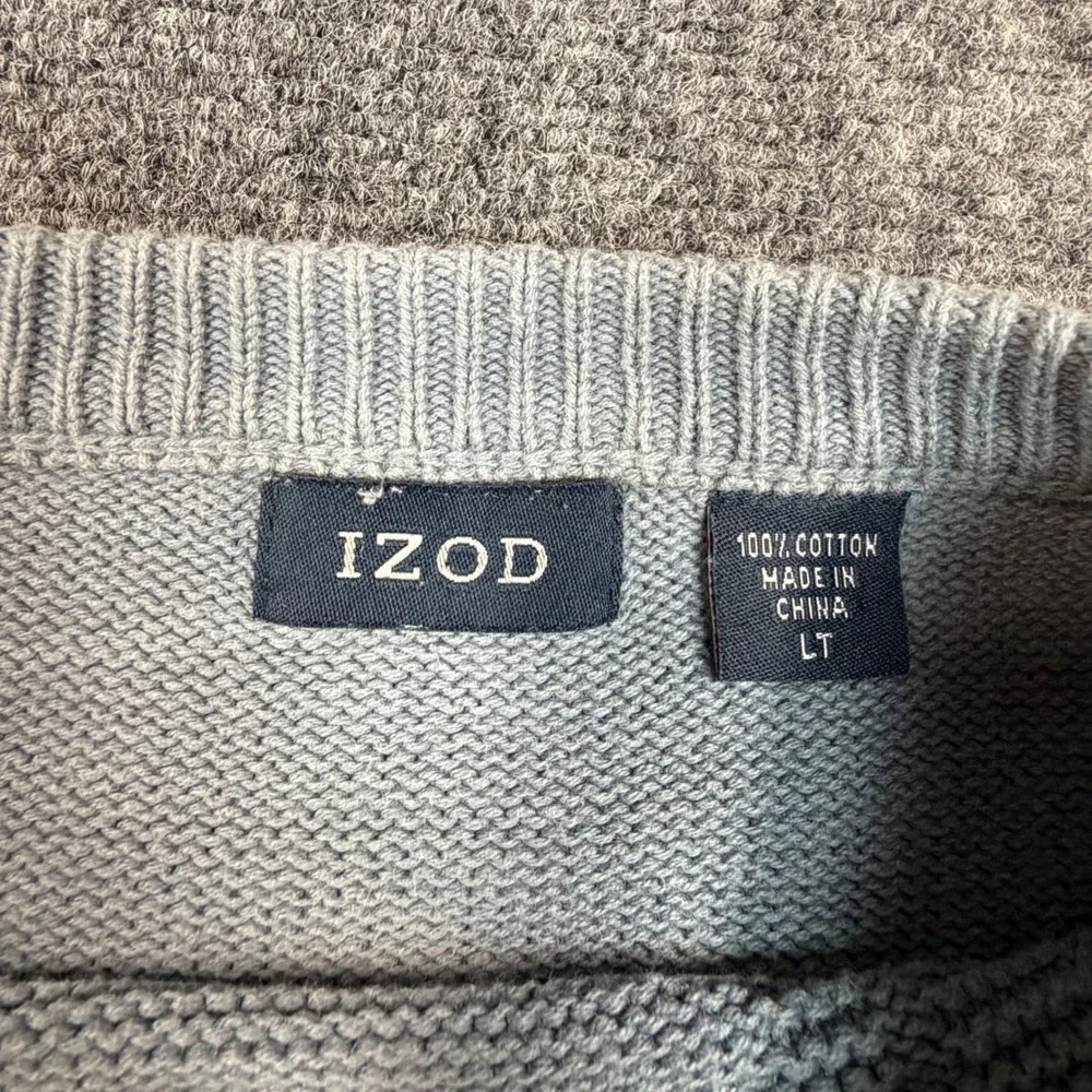 VTG Izod Mens Size Large‎ LT Light Blue Cotton Windowpane Grid Crewneck Sweater
